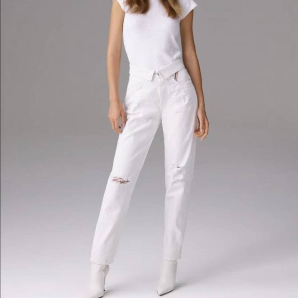 Agolde White Distressed Straight Leg Jeans